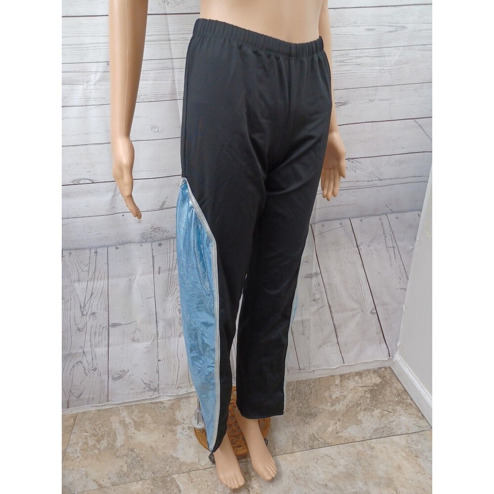Vintage Algy Dance Leggings Pants Youth Girl's Black Blue Shiny Sz L
